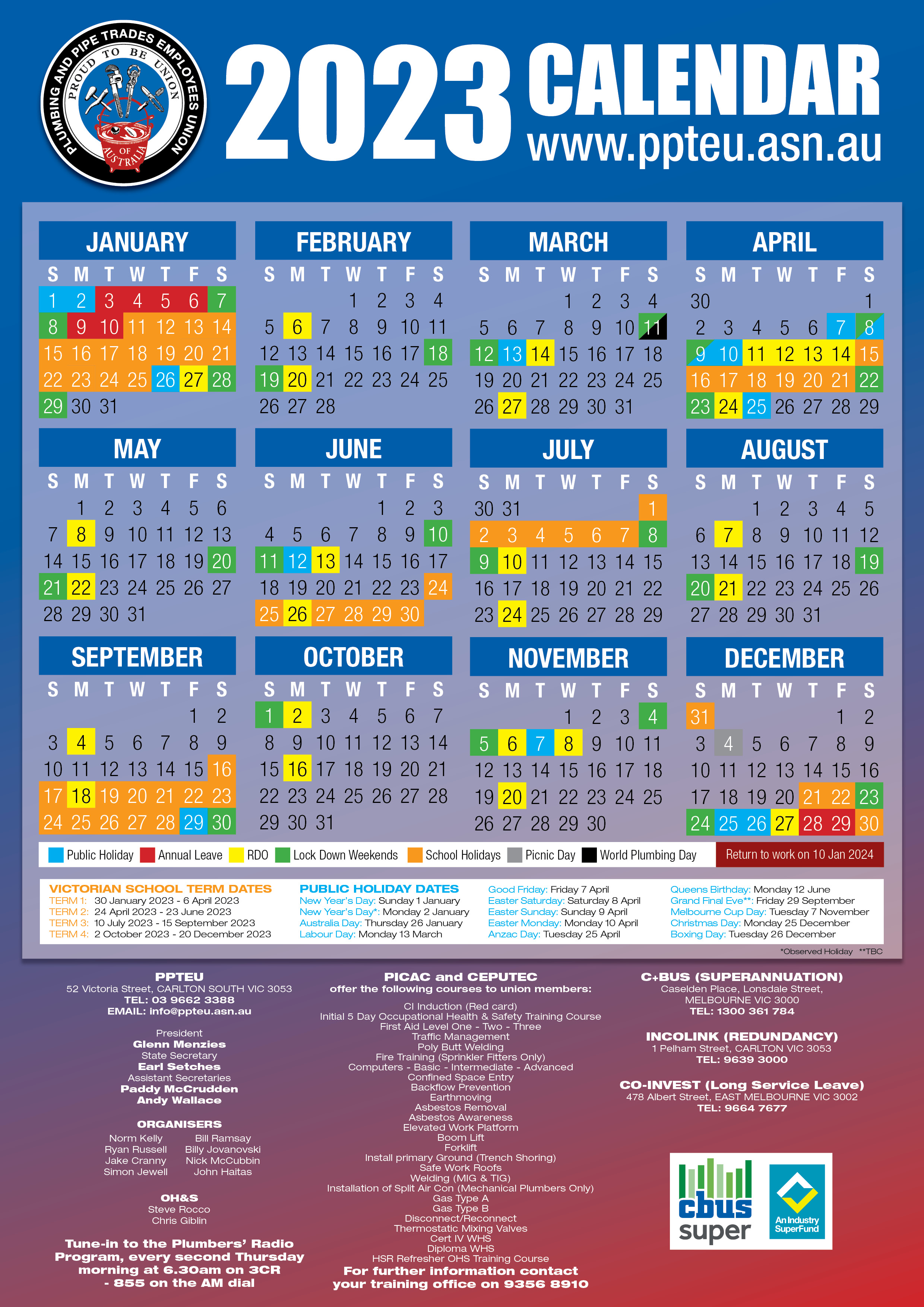 PPTEU RDO Calendar for the current year